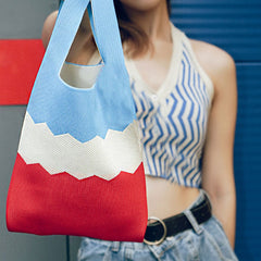 Colorful Contrast Chevron Pattern Knit Mini Tote Bag