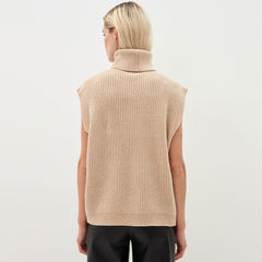 Comfy Oversized Turtleneck Pullover Brioche Knit Sweater Vest