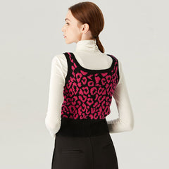 Contrast Crew Neck Wool Blend Lip Jacquard Knit Cropped Sweater Vest