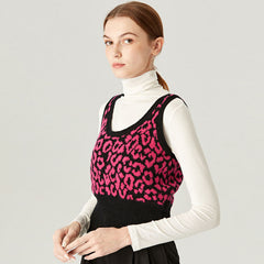 Contrast Crew Neck Wool Blend Lip Jacquard Knit Cropped Sweater Vest