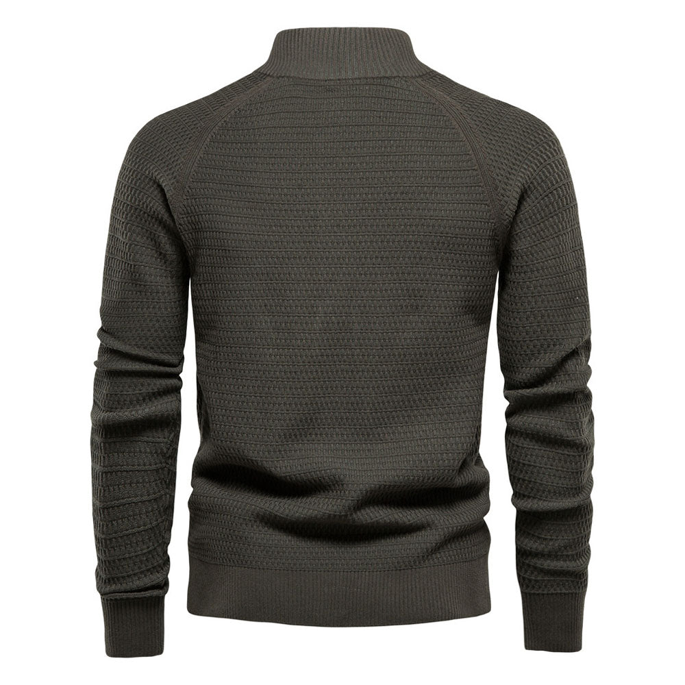 Cool High Neck Long Sleeve Textured Knit Winter Men Button Up Cardigan