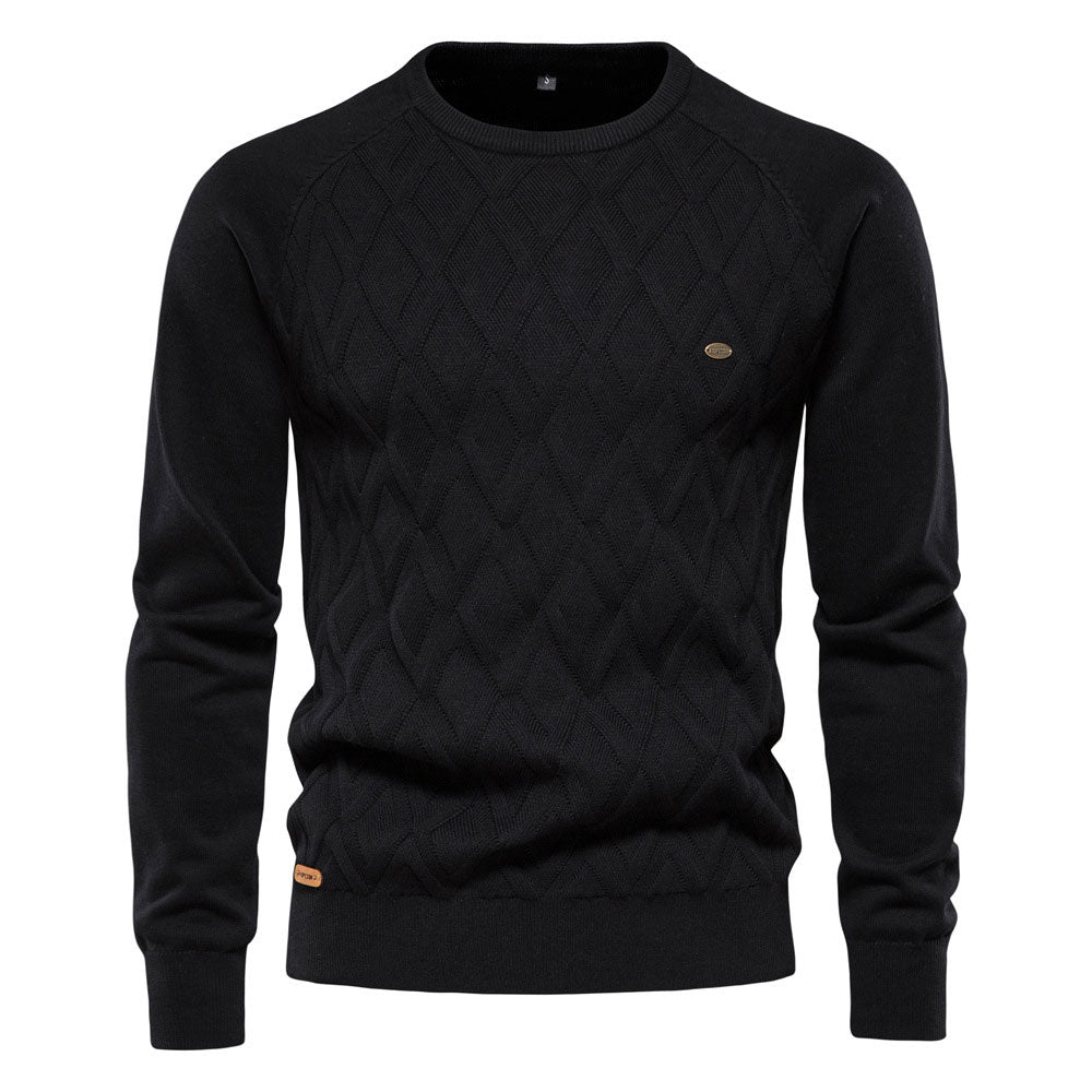 Cozy Geometric Crew Neck Long Sleeve Winter Men Knit Pullover Sweater