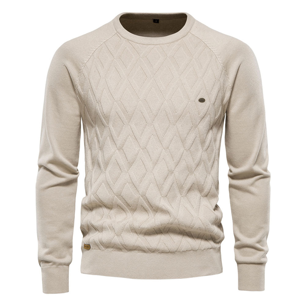 Cozy Geometric Crew Neck Long Sleeve Winter Men Knit Pullover Sweater
