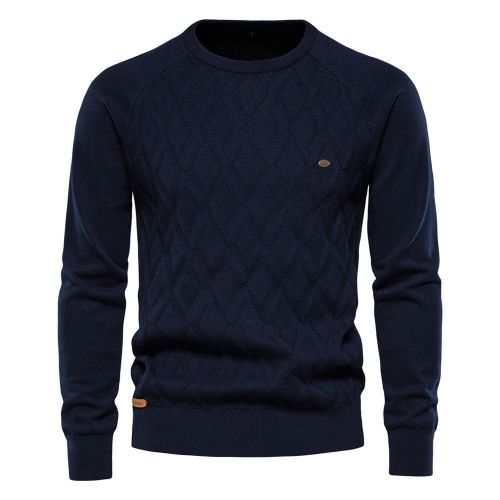 Cozy Geometric Crew Neck Long Sleeve Winter Men Knit Pullover Sweater