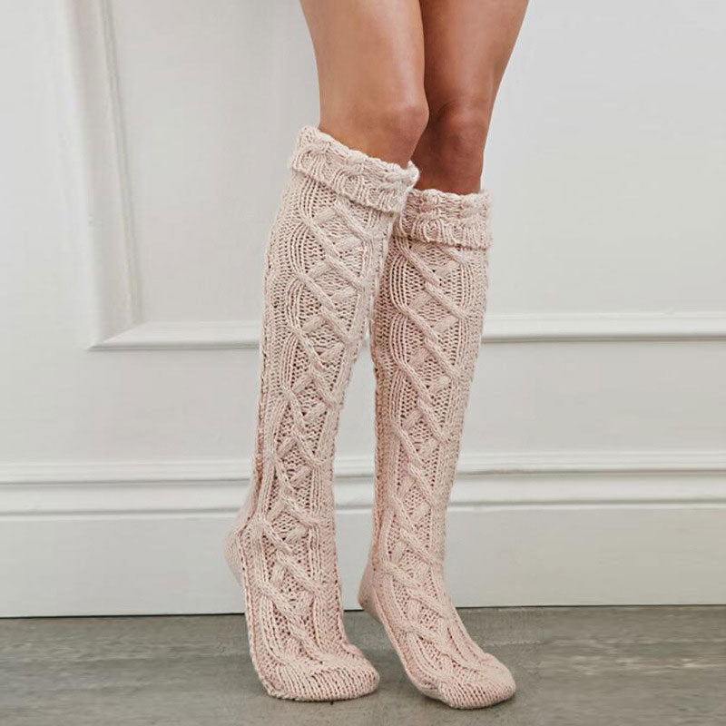 Cozy Monochrome Color Thigh High Chunky Cable Knit Socks