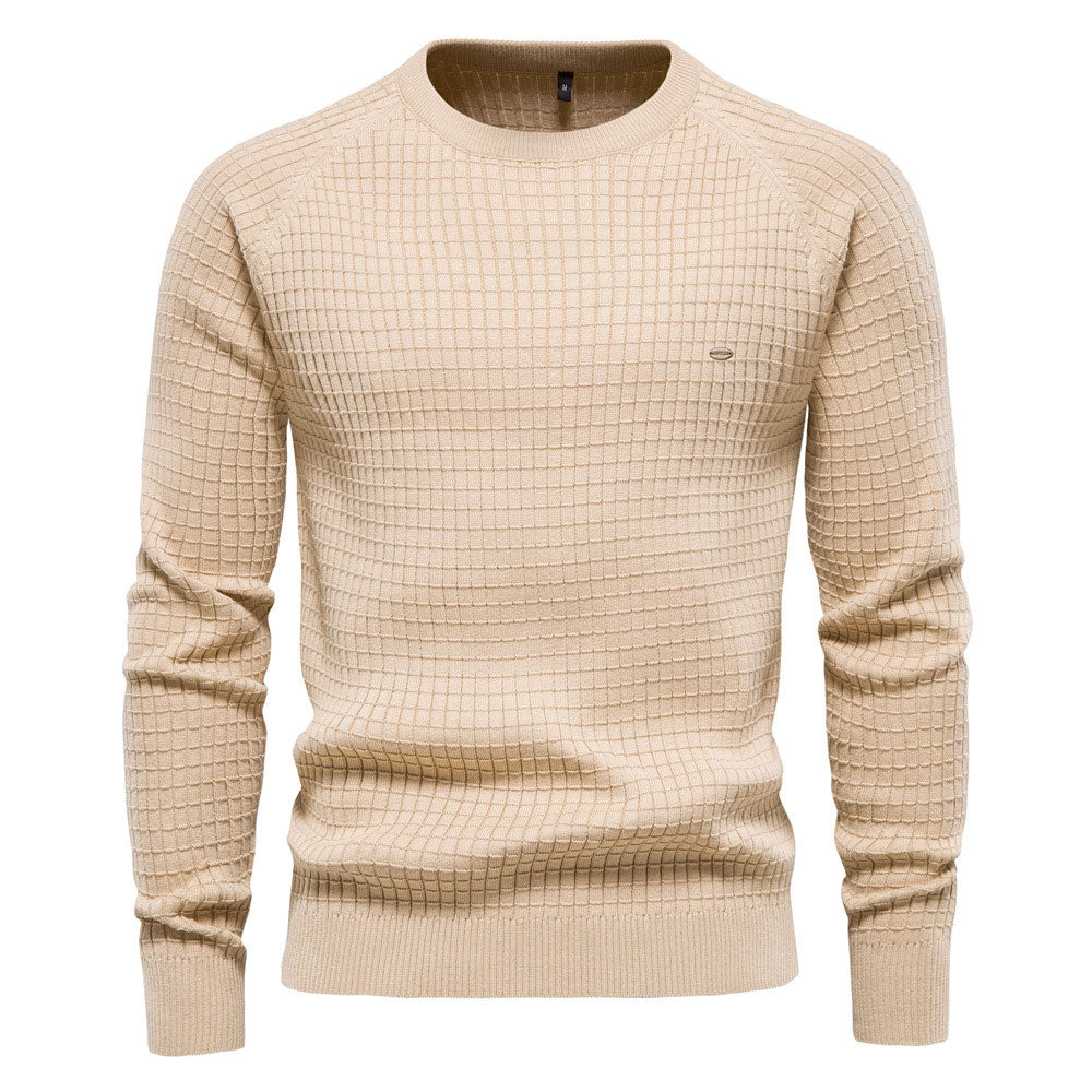 Cozy Plaid Texture Crew Neck Long Sleeve Winter Men Pullover Sweater