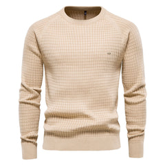 Cozy Plaid Texture Crew Neck Long Sleeve Winter Men Pullover Sweater