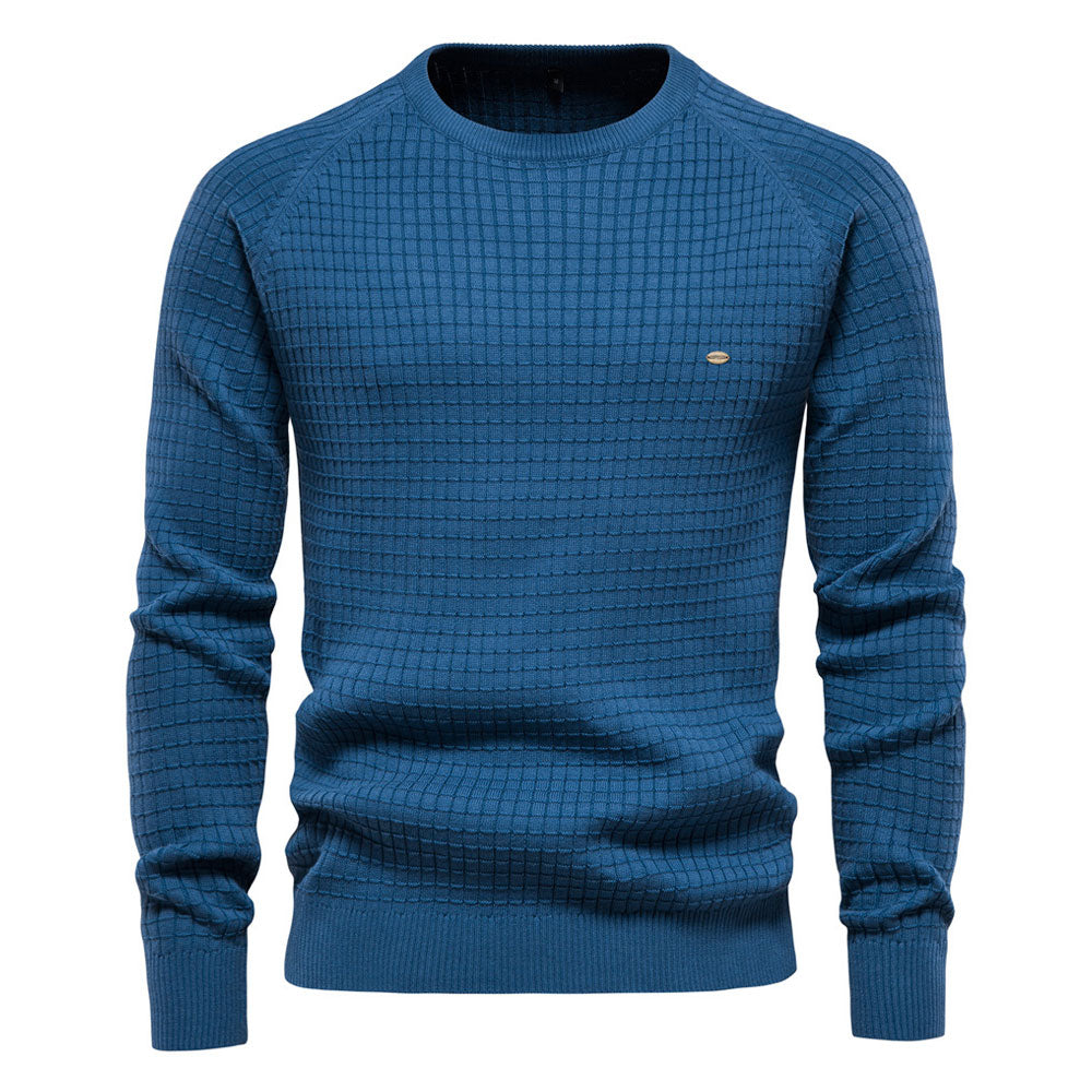 Cozy Plaid Texture Crew Neck Long Sleeve Winter Men Pullover Sweater