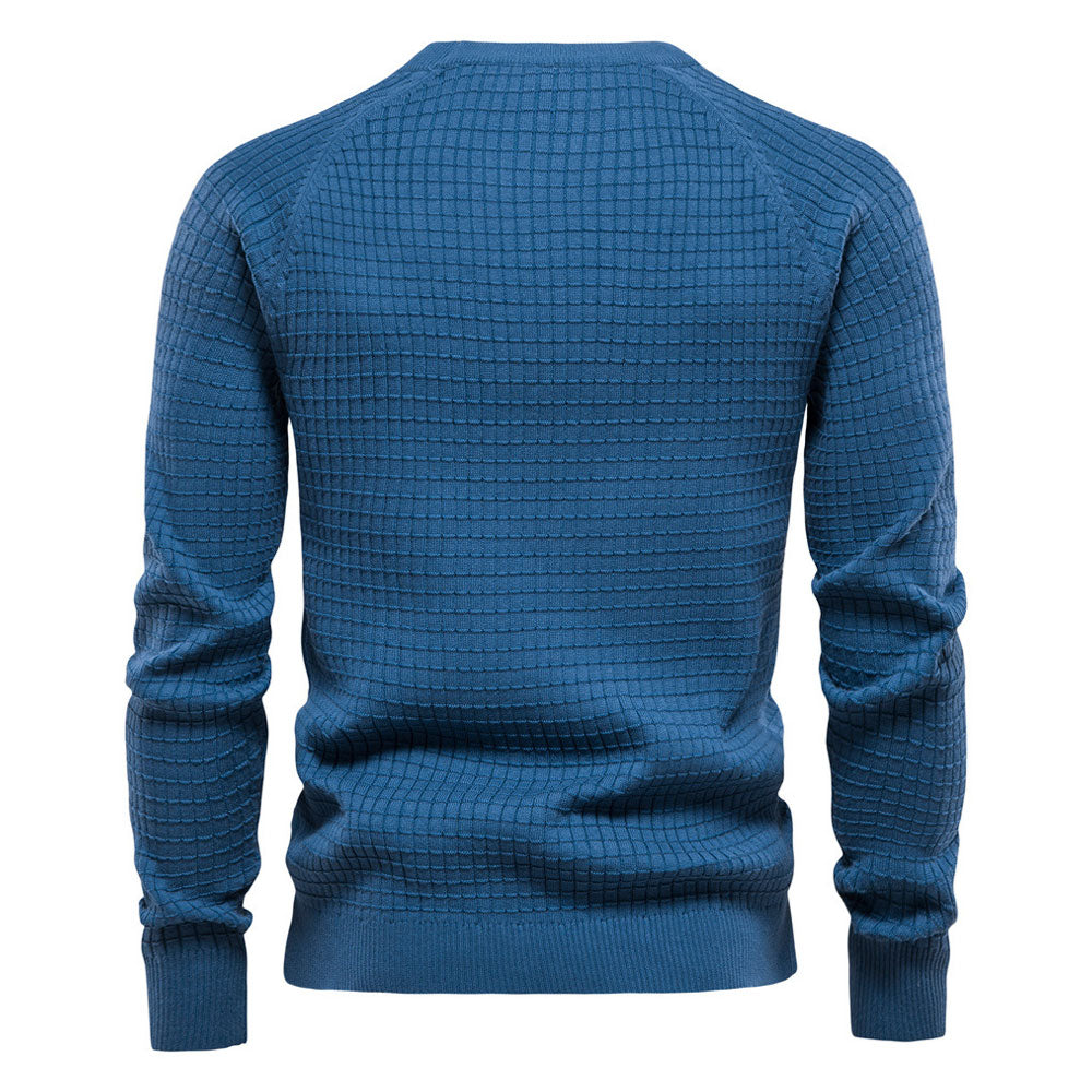 Cozy Plaid Texture Crew Neck Long Sleeve Winter Men Pullover Sweater