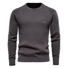 Cozy Plaid Texture Crew Neck Long Sleeve Winter Men Pullover Sweater