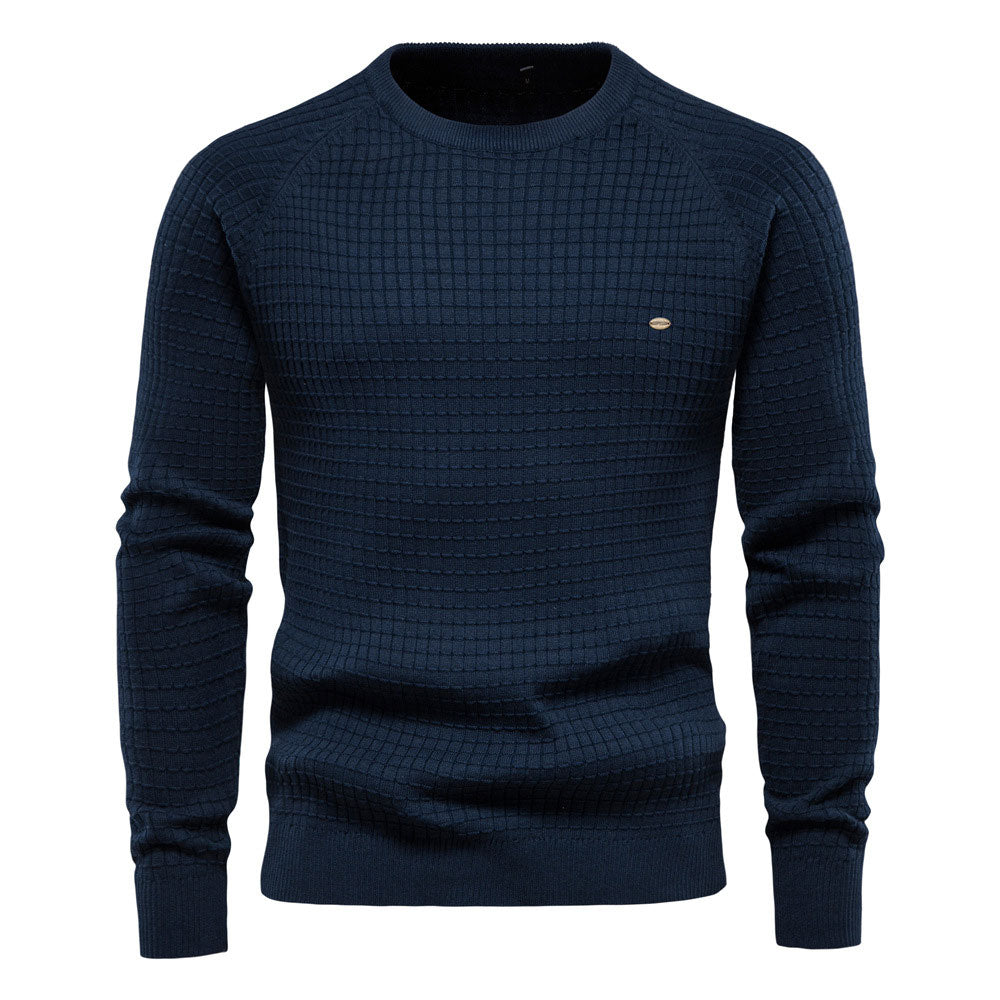Cozy Plaid Texture Crew Neck Long Sleeve Winter Men Pullover Sweater