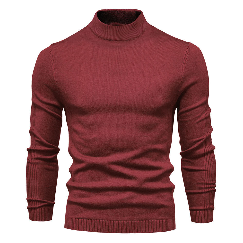 Cozy Ribbed Knit Long Sleeve Winter Fitted Men Mock Neck Pullover Sweater