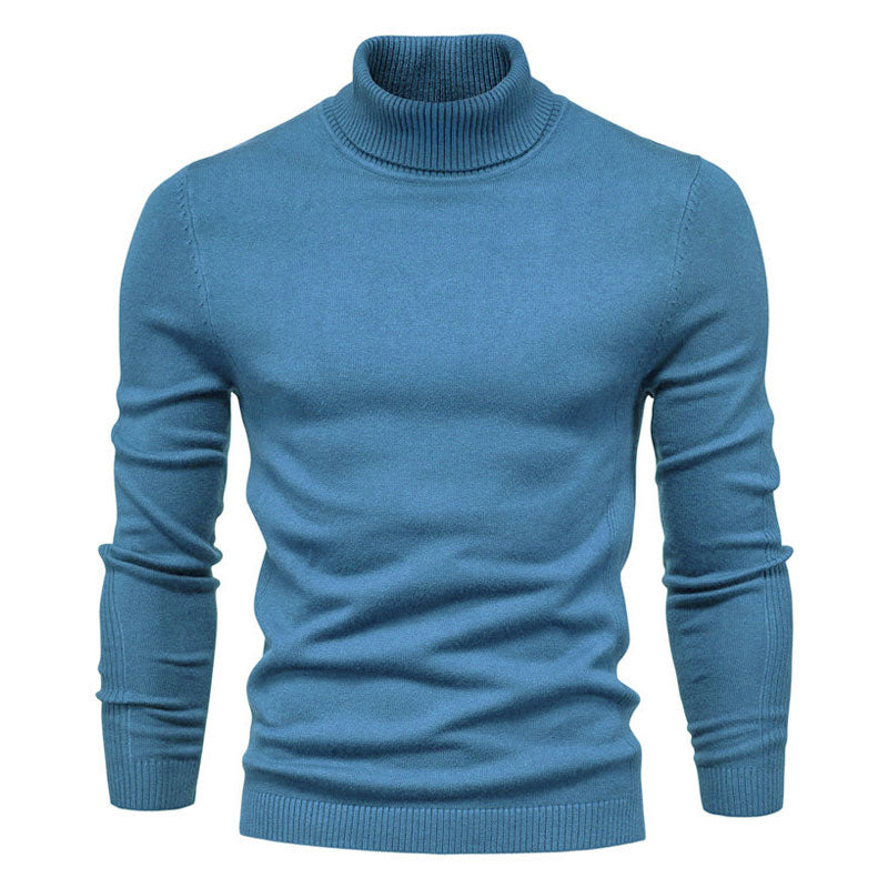 Cozy Ribbed Knit Trim Long Sleeve Winter Men Turtleneck Sweater
