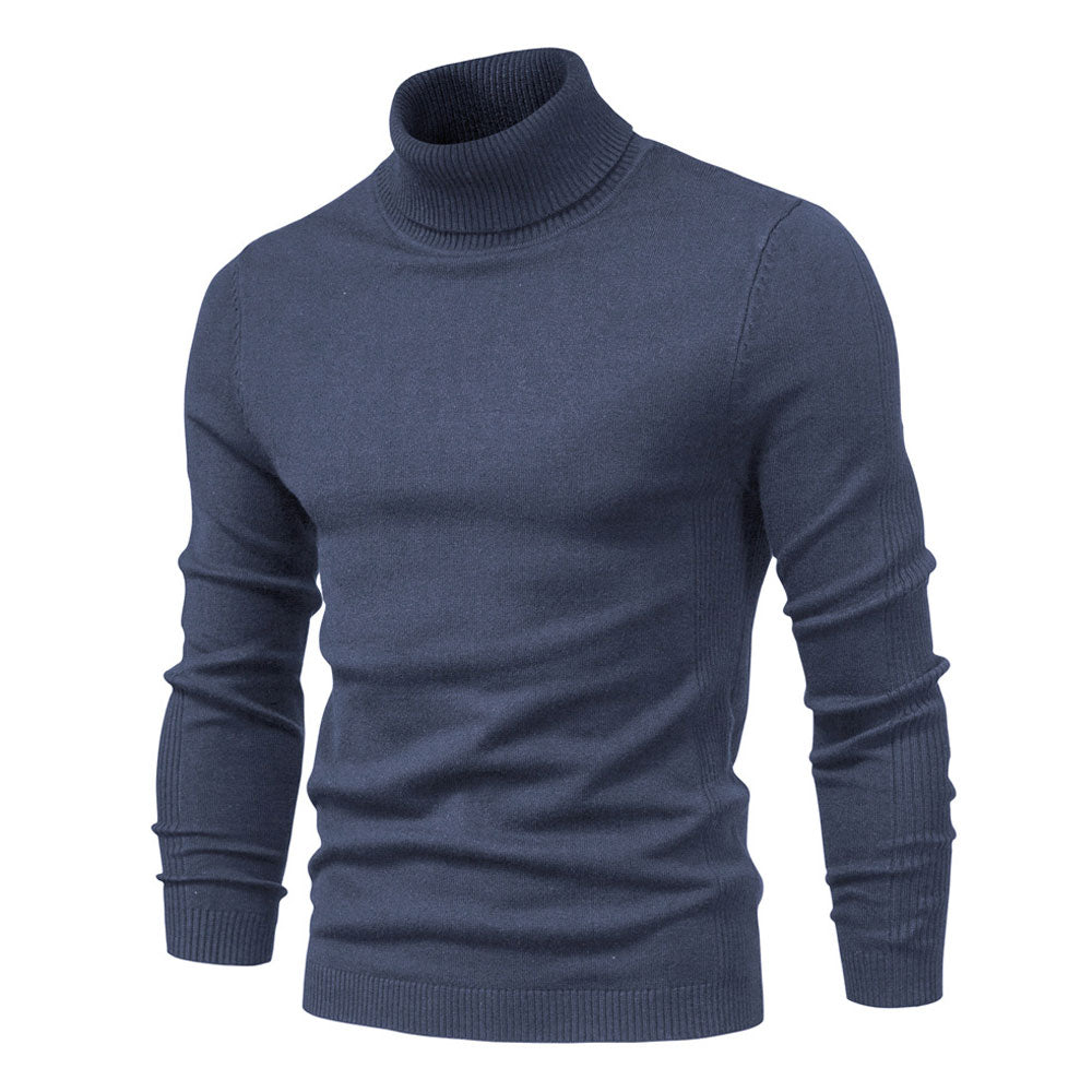 Cozy Ribbed Knit Trim Long Sleeve Winter Men Turtleneck Sweater
