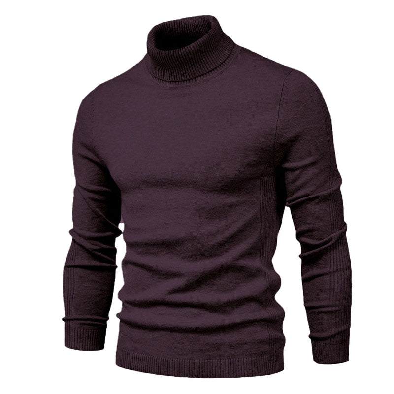 Cozy Ribbed Knit Trim Long Sleeve Winter Men Turtleneck Sweater