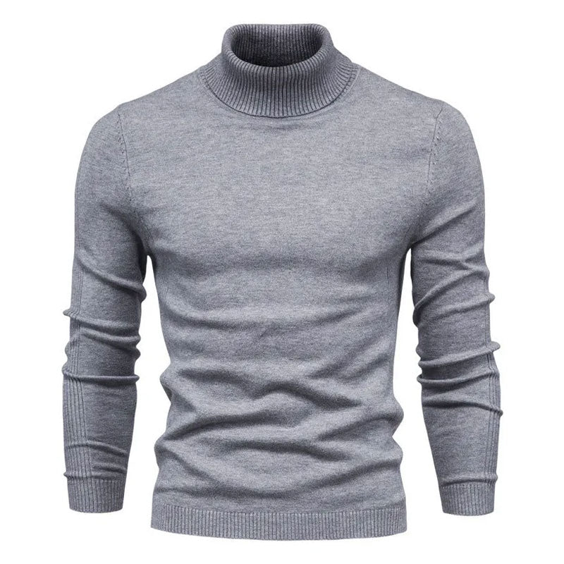 Cozy Ribbed Knit Trim Long Sleeve Winter Men Turtleneck Sweater