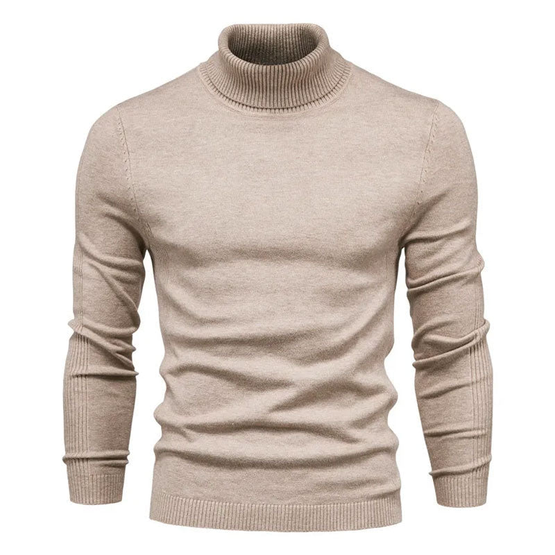 Cozy Ribbed Knit Trim Long Sleeve Winter Men Turtleneck Sweater