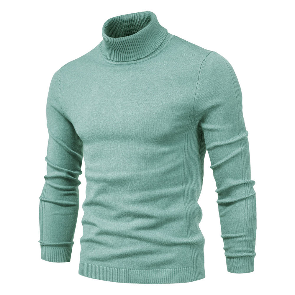 Cozy Ribbed Knit Trim Long Sleeve Winter Men Turtleneck Sweater