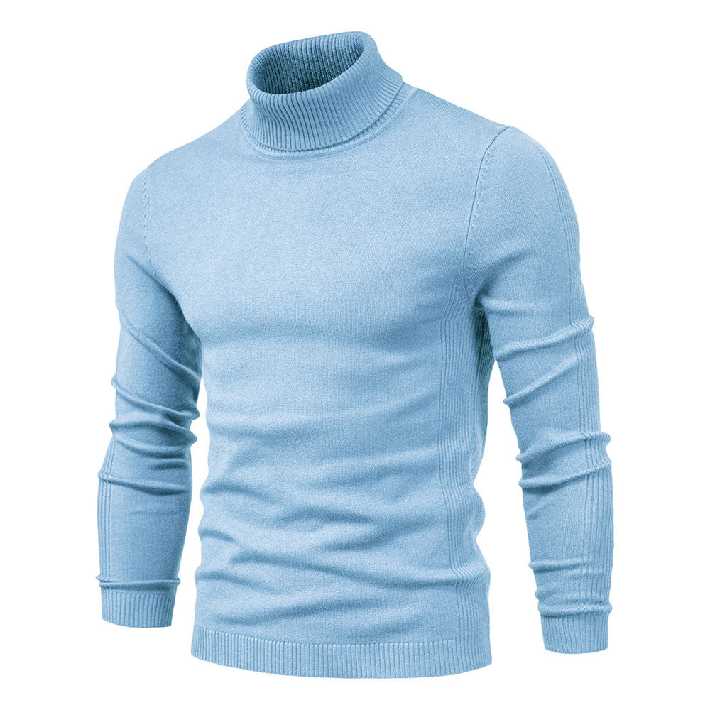Cozy Ribbed Knit Trim Long Sleeve Winter Men Turtleneck Sweater