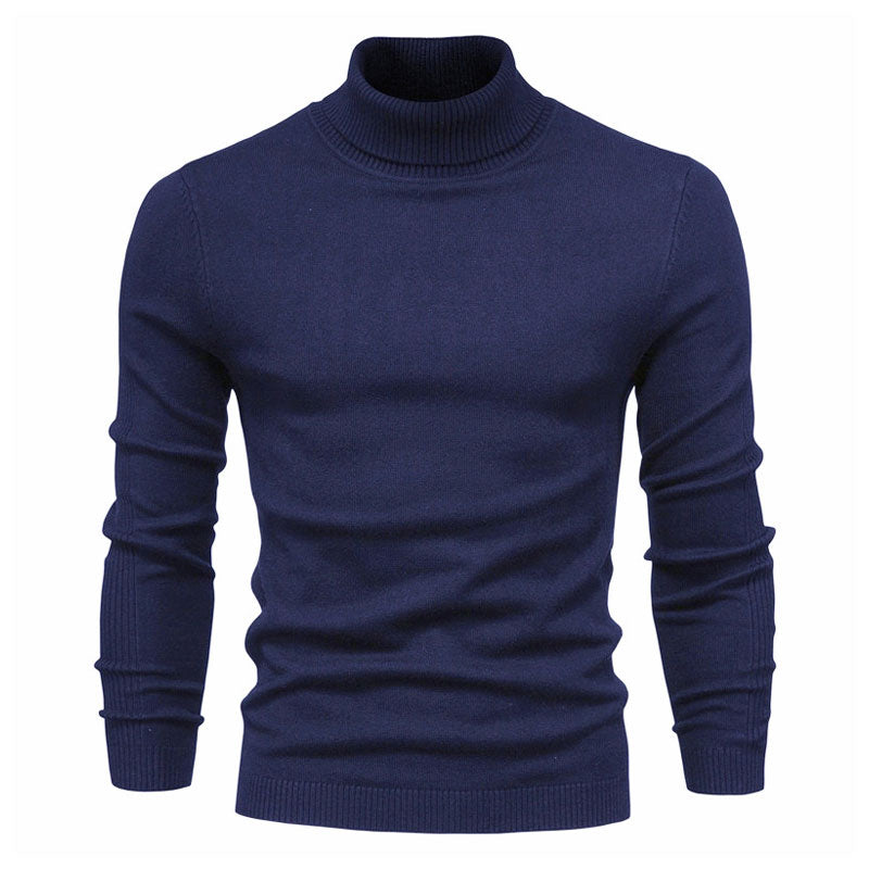 Cozy Ribbed Knit Trim Long Sleeve Winter Men Turtleneck Sweater