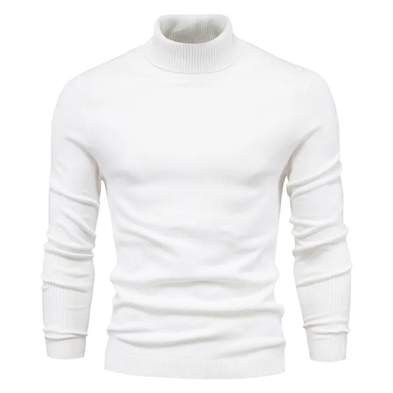 Cozy Ribbed Knit Trim Long Sleeve Winter Men Turtleneck Sweater