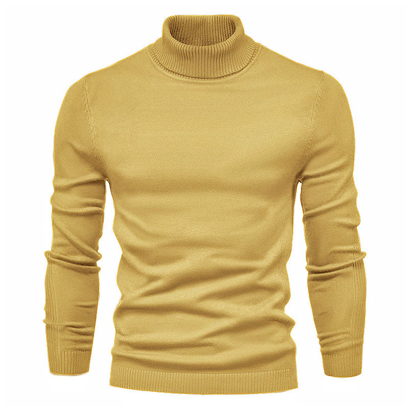 Cozy Ribbed Knit Trim Long Sleeve Winter Men Turtleneck Sweater