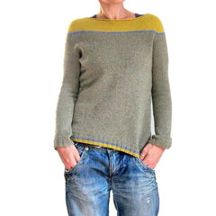 Casual Roll Trim Boat Neck Long Sleeve Colorblock Striped Pullover Sweater