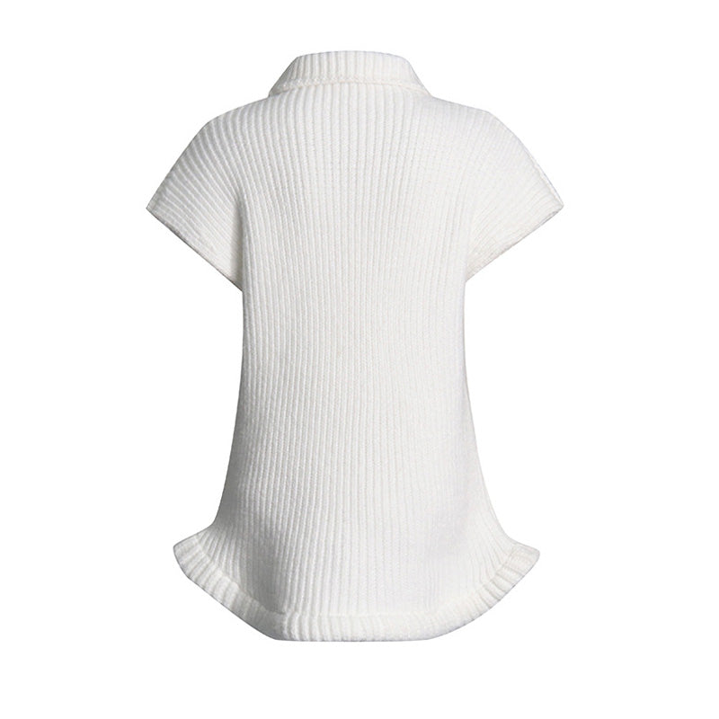 Cozy Turtleneck Drop Shoulder Turnover Hem Ribbed Knit Oversized Sweater Vest