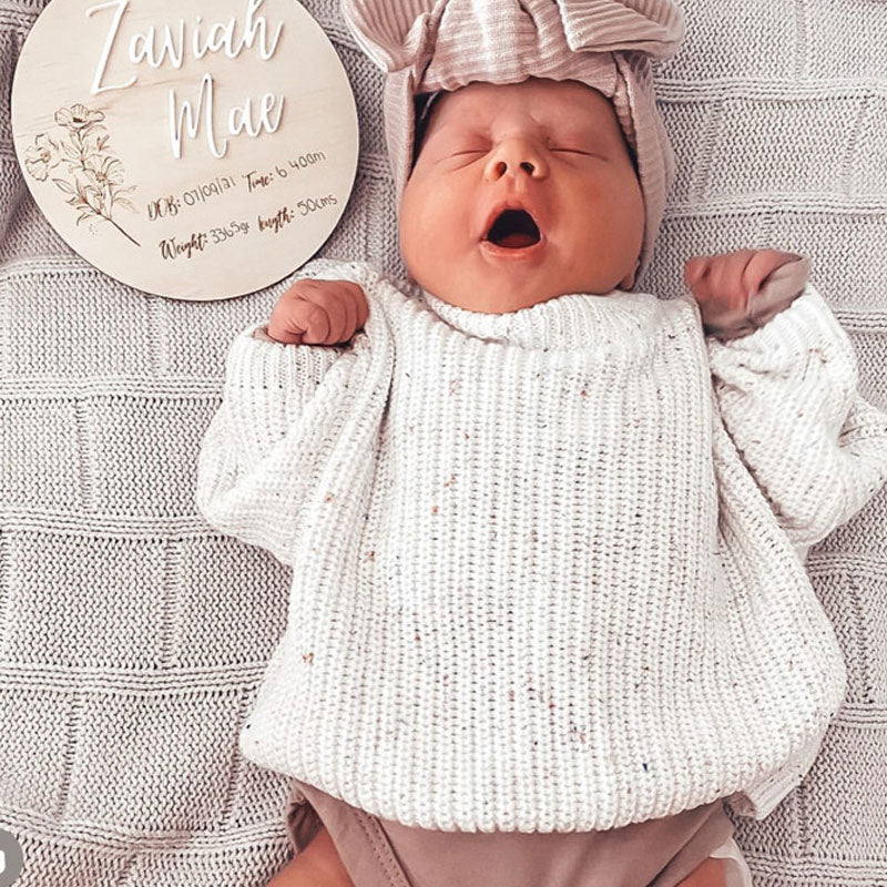 Cute Crew Neck Long Sleeve Marled Ribbed Knit Baby Winter Sweater