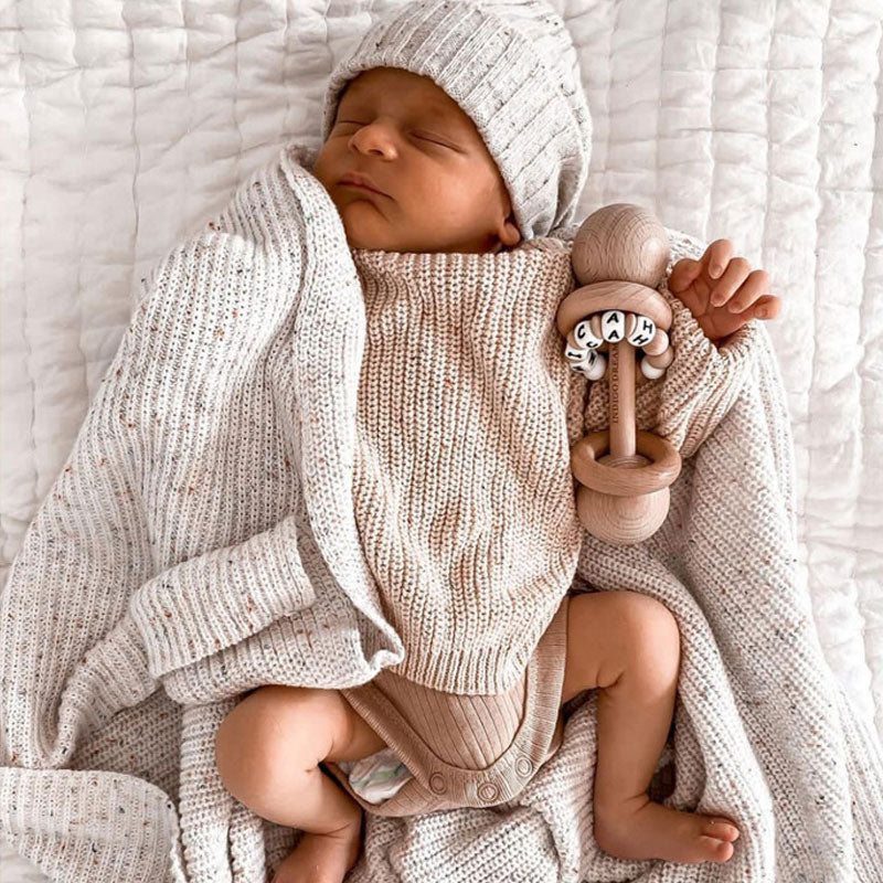 Cute Crew Neck Long Sleeve Marled Ribbed Knit Baby Winter Sweater