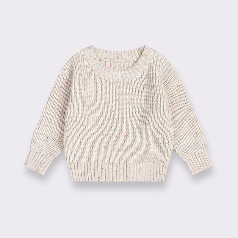 Cute Crew Neck Long Sleeve Marled Ribbed Knit Baby Winter Sweater