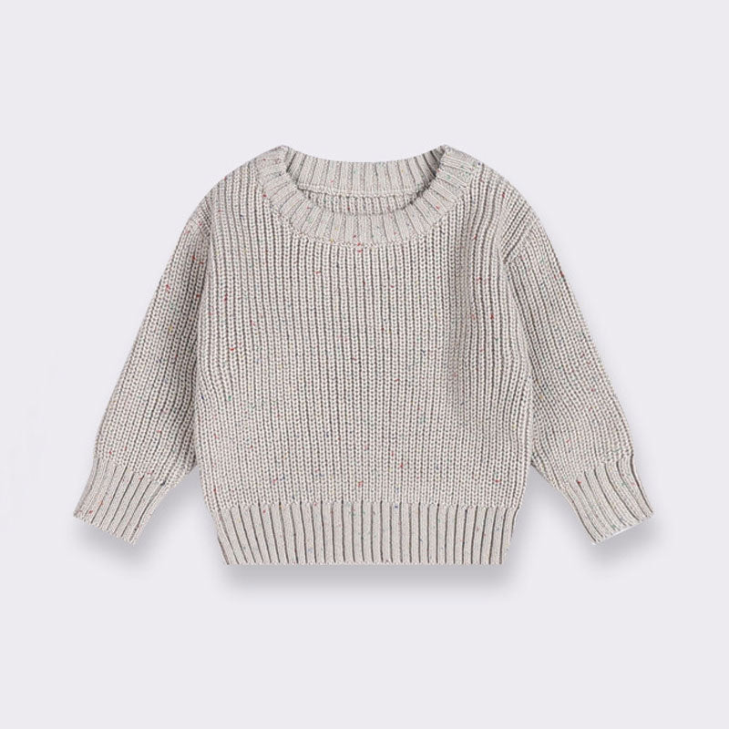 Cute Crew Neck Long Sleeve Marled Ribbed Knit Baby Winter Sweater