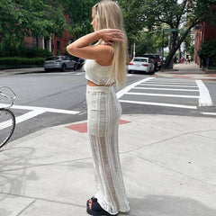 Distressed Ladder Knit Tank Top And High Slit Maxi Skirt Matching Set