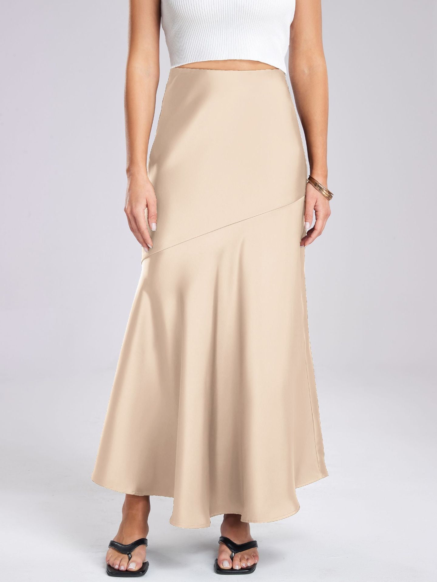 Flowy Slit Satin Maxi Skirt