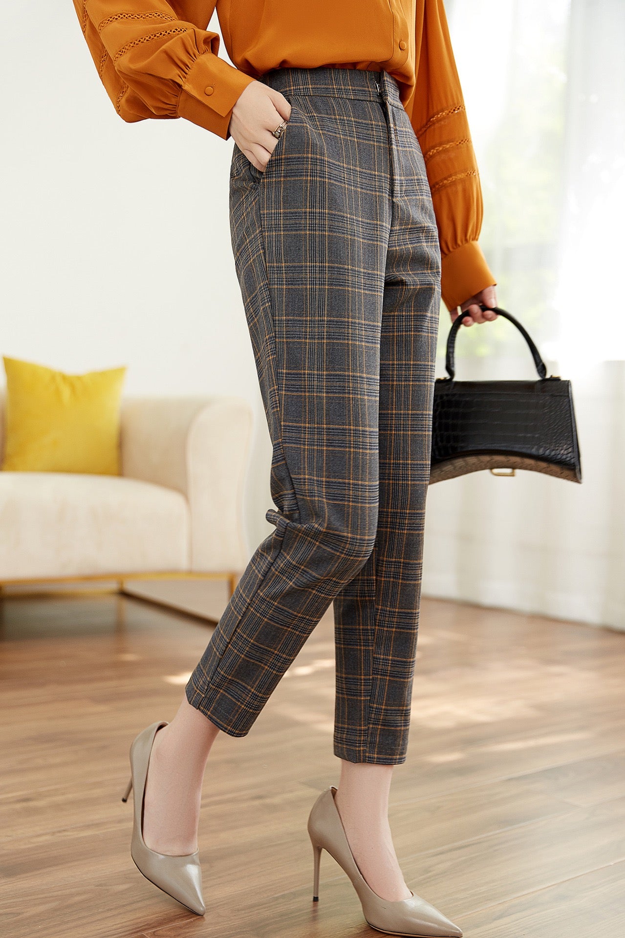 Glen Plaid Straight Leg Pants