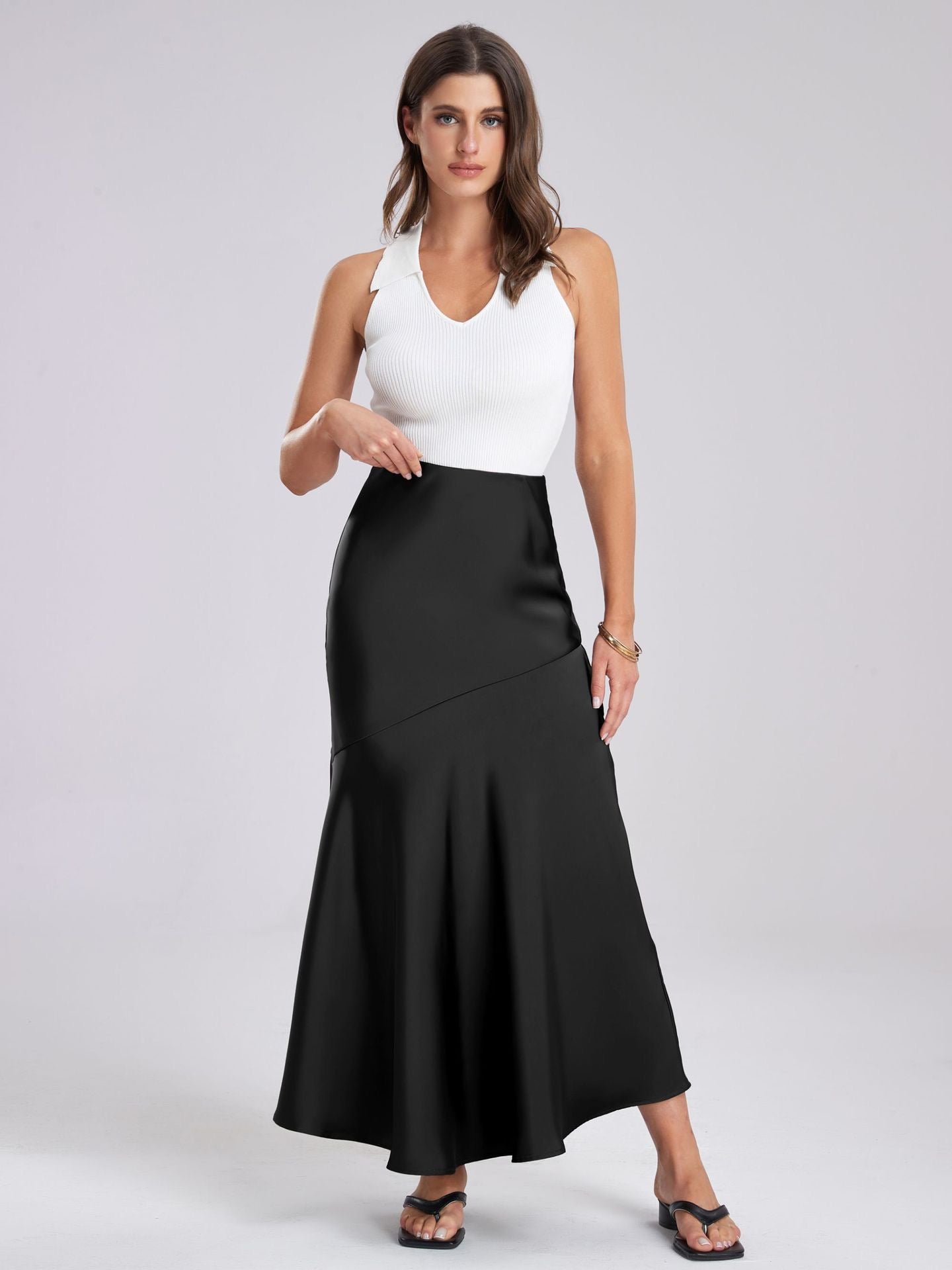 Flowy Slit Satin Maxi Skirt