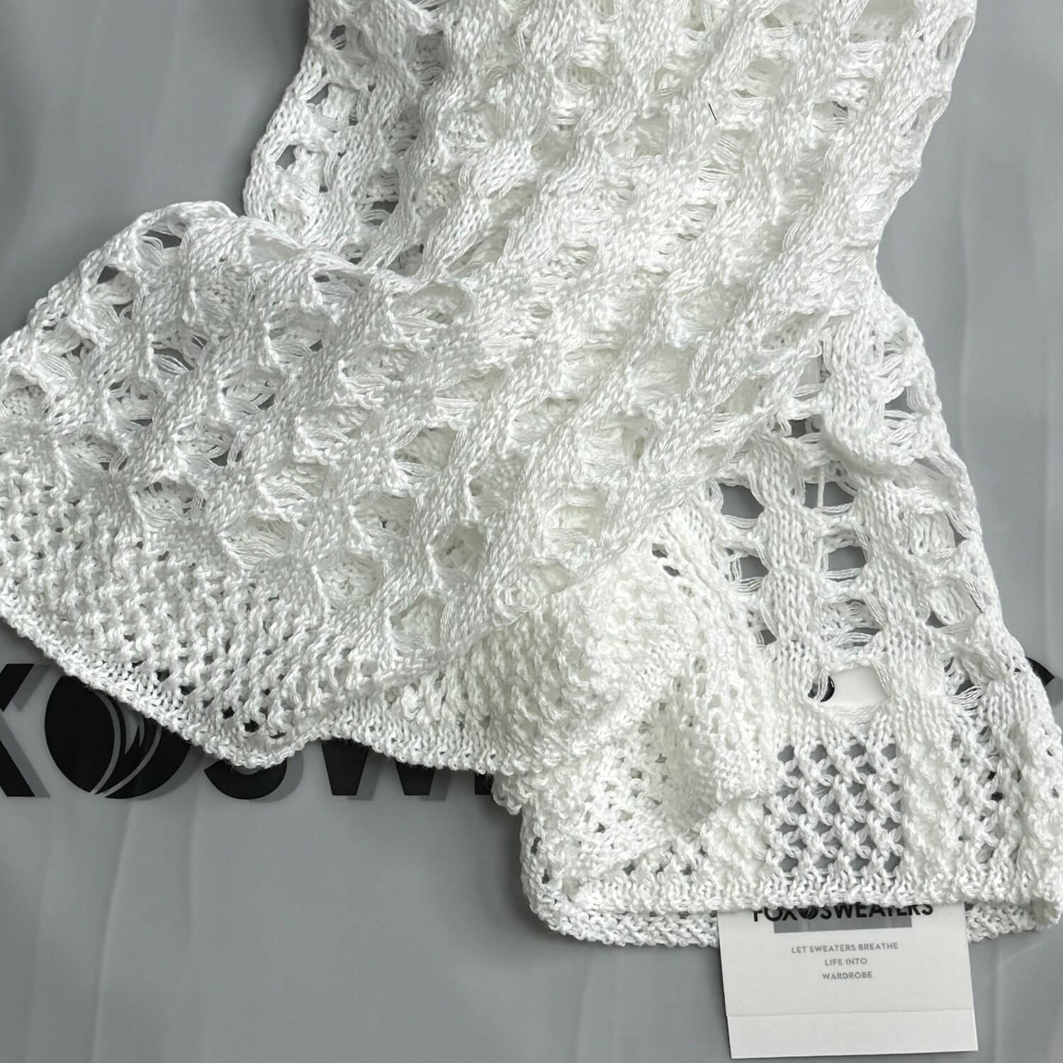 Elegant Boat Neck Bell Sleeve Split Crochet Knit White Cover Up Dress