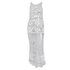 Elegant White Sleeveless Pointelle Crochet Open Knit Cover Up Dress