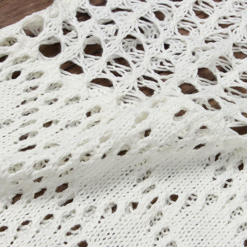 Elegant White Sleeveless Pointelle Crochet Open Knit Cover Up Dress