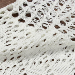 Elegant White Sleeveless Pointelle Crochet Open Knit Cover Up Dress