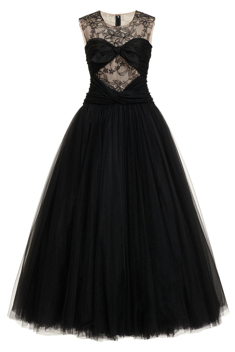 Eternal Bliss Lace Insert Tulle Midi Dress