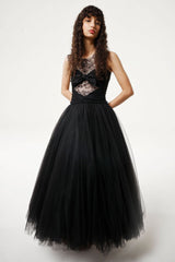 Eternal Bliss Lace Insert Tulle Midi Dress