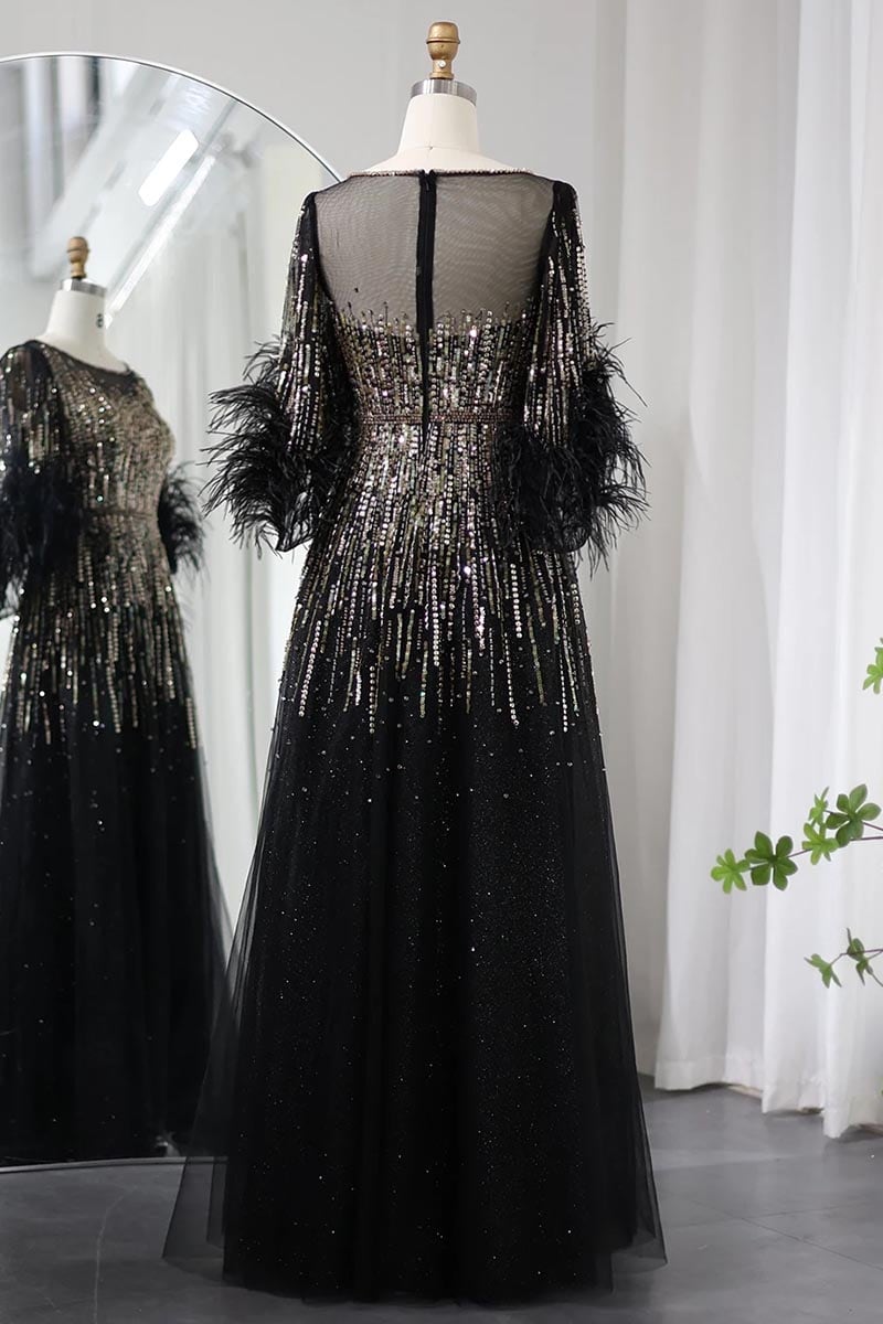 Evening Poem Sequin Feather Maxi Dress