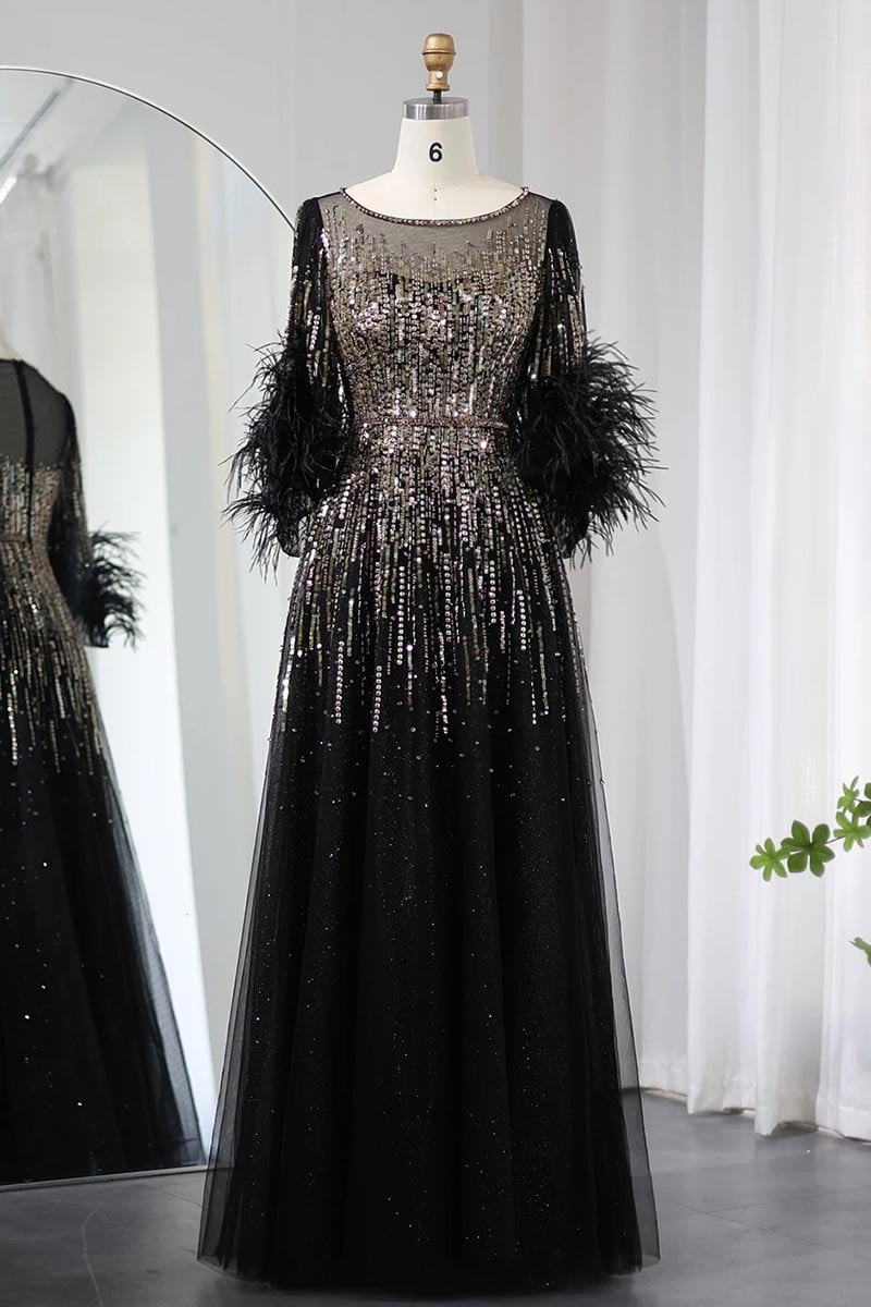 Evening Poem Sequin Feather Maxi Dress