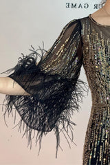 Evening Poem Sequin Feather Maxi Dress