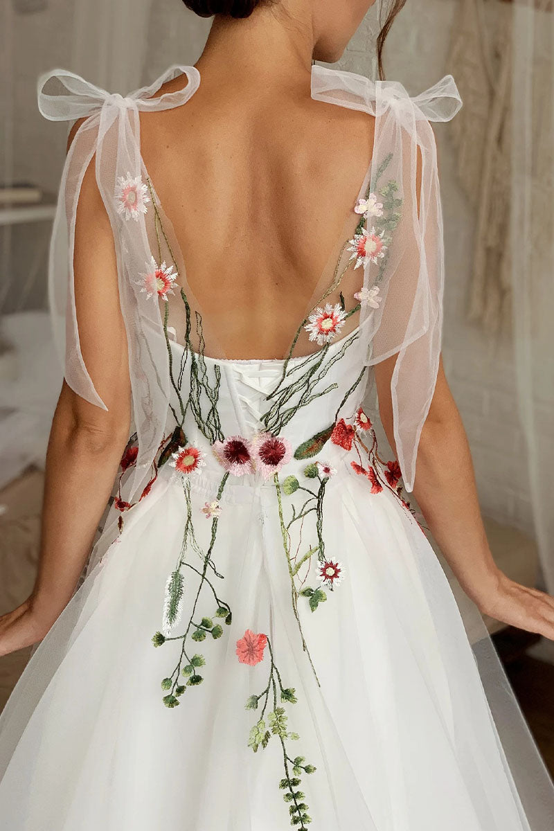 Everlasting Promise White Tie-Strap Wedding Dress