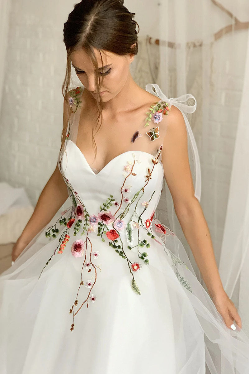 Everlasting Promise White Tie-Strap Wedding Dress