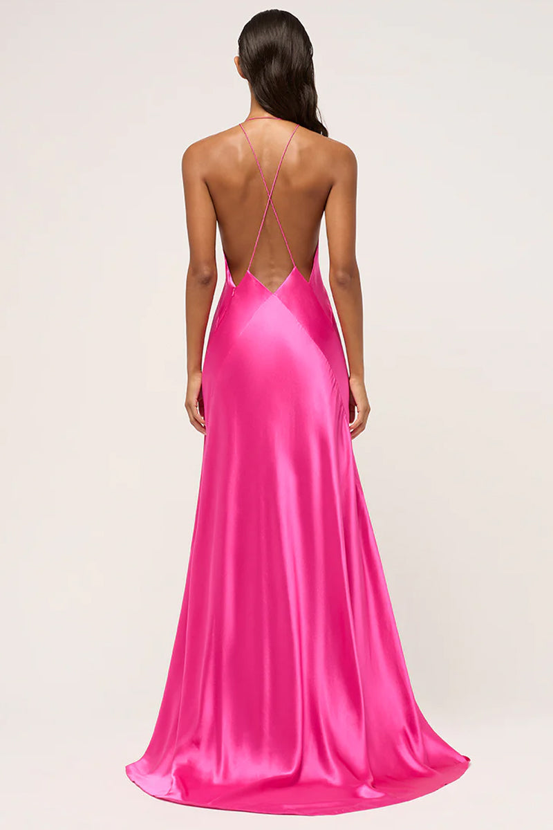 Evianna Backless Satin Maxi Dress