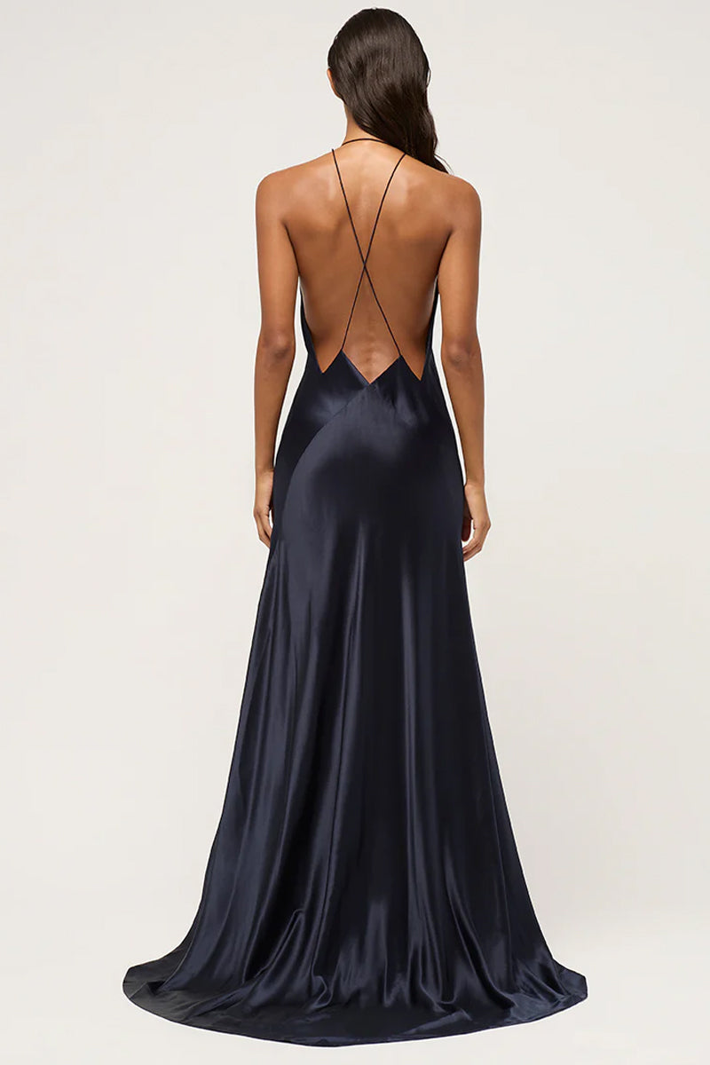 Evianna Backless Satin Maxi Dress