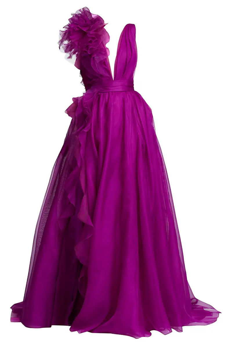 Extravagance Purple Ruffled Evening Dress